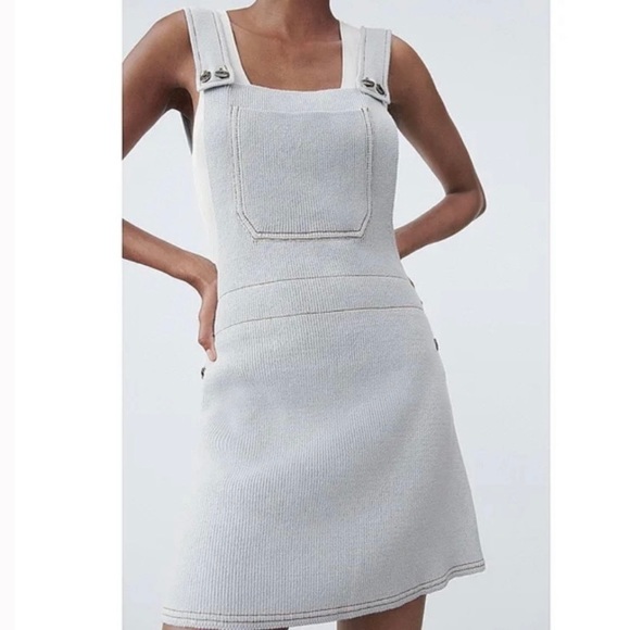 Zara Mini Dress Knit Overalls Mini Dress Blue S - Picture 6 of 15